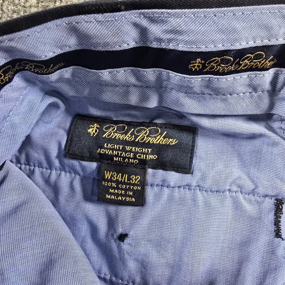 Brooks Brothers Milano Advantage Chino Pants Mens 34x32 Navy Blue Slim Cotton - Picture 5 of 7